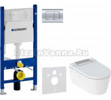 Комплект Унитаз подвесной Geberit AquaClean Sela 146.224.21.1 вставка глянцевый хром + Инсталляция Duofix Delta 458.163.21.1 с кнопкой смыва, хром + Шумоизоляция