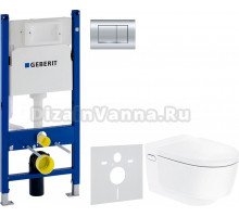 Комплект Унитаз подвесной Geberit AquaClean Mera Comfort 146.214.11.1 с системой удаления запахов, альпийский белый + Инсталляция Duofix Delta 458.163.21.1 с кнопкой смыва, хром + Шумоизоляция