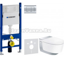 Комплект Унитаз подвесной Geberit AquaClean Mera Comfort 146.214.21.1 с системой удаления запахов, глянцевый хром + Инсталляция Duofix Delta 458.163.21.1 с кнопкой смыва, хром + Шумоизоляция