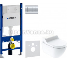 Комплект Унитаз подвесной Geberit AquaClean Tuma Comfort 146.294.SI.1 вставка белое стекло + Инсталляция Duofix Delta 458.163.21.1 с кнопкой смыва, хром + Шумоизоляция
