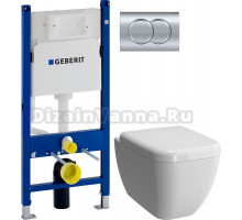Комплект Унитаз подвесной VitrA Shift 7742B003-0075 белая глянцевая + Крышка 91-003-009 с микролифтом, петли хром + Инсталляция Geberit Duofix Delta 458.149.21.1 с кнопкой смыва, хром