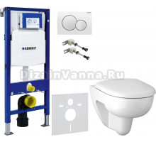 Комплект Унитаз подвесной Geberit Renova 500.801.00.1 с сиденьем и быстросъемной крышкой с микролифтом + Крепления Duofix 111.815.00.1 к стене + Шумоизоляция + Инсталляция UP 320 111.300.00.5 + Кнопка Sigma 01 115.770.11.5 белая