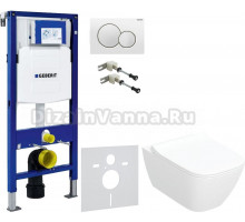 Комплект Унитаз подвесной Geberit Smyle Square 500.685.01.1 с микролифтом + Крепления Duofix 111.815.00.1 к стене + Шумоизоляция + Инсталляция UP 320 111.300.00.5 + Кнопка Sigma 01 115.770.11.5 белая
