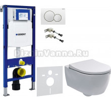 Комплект Унитаз подвесной Geberit iCon + Крышка Slim 500.670.01.1 + Крепления Duofix 111.815.00.1 к стене + Шумоизоляция + Инсталляция UP 320 111.300.00.5 + Кнопка Sigma 01 115.770.11.5 белая