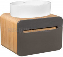 Тумба с раковиной Runo Ницца 60 дуб натуральный, графит, раковина Ovale 50