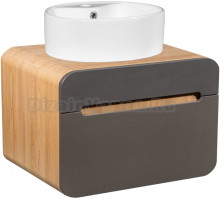 Тумба с раковиной Runo Ницца 60 дуб натуральный, графит, раковина Sole 40