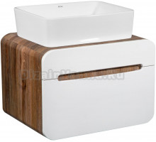Тумба с раковиной Runo Ницца 60 темное дерево, белая, раковина Tre 50