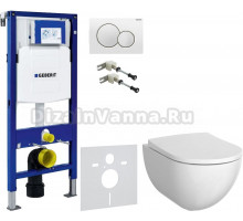 Комплект Унитаз подвесной Geberit Acanto + Крышка + Крепления Duofix 111.815.00.1 к стене + Шумоизоляция + Инсталляция UP 320 111.300.00.5 + Кнопка Sigma 01 115.770.11.5 белая