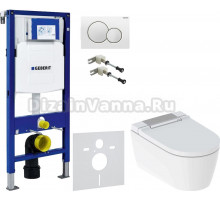 Комплект Унитаз подвесной Geberit AquaClean Sela 146.224.21.1 вставка глянцевый хром + Крепления Duofix 111.815.00.1 к стене + Шумоизоляция + Инсталляция UP 320 111.300.00.5 + Кнопка Sigma 01 115.770.11.5 белая