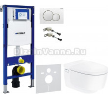 Комплект Унитаз подвесной Geberit AquaClean Mera Comfort 146.214.11.1 с системой удаления запахов, альпийский белый + Крепления Duofix 111.815.00.1 к стене + Шумоизоляция + Инсталляция UP 320 111.300.00.5 + Кнопка Sigma 01 115.770.11.5 белая