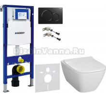 Комплект Унитаз подвесной Geberit Smyle Square 500.683.01.1 с крышкой-сиденьем с микролифтом + Крепления Duofix 111.815.00.1 к стене + Шумоизоляция + Инсталляция UP 320 111.300.00.5 + Кнопка Sigma 01 115.770.DW.5 черная