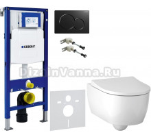 Комплект Унитаз подвесной Geberit iCon 500.784.01.1 с сиденьем и быстросъемной крышкой с микролифтом + Крепления Duofix 111.815.00.1 к стене + Шумоизоляция + Инсталляция UP 320 111.300.00.5 + Кнопка Sigma 01 115.770.DW.5 черная