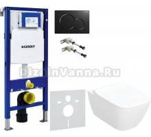 Комплект Унитаз подвесной Geberit Smyle Square 500.685.01.1 с микролифтом + Крепления Duofix 111.815.00.1 к стене + Шумоизоляция + Инсталляция UP 320 111.300.00.5 + Кнопка Sigma 01 115.770.DW.5 черная