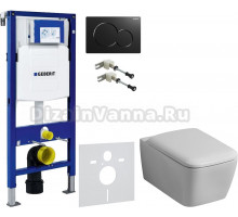 Комплект Унитаз подвесной Geberit iCon Square 201950000 + Крышка Square 571910000 + Крепления Duofix 111.815.00.1 к стене + Шумоизоляция + Инсталляция UP 320 111.300.00.5 + Кнопка Sigma 01 115.770.DW.5 черная