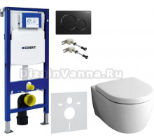 Комплект Унитаз подвесной Geberit iCon + Крышка + Крепления Duofix 111.815.00.1 к стене + Шумоизоляция + Инсталляция UP 320 111.300.00.5 + Кнопка Sigma 01 115.770.DW.5 черная