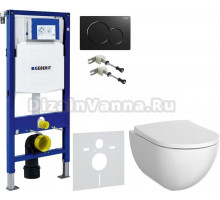 Комплект Унитаз подвесной Geberit Acanto + Крышка + Крепления Duofix 111.815.00.1 к стене + Шумоизоляция + Инсталляция UP 320 111.300.00.5 + Кнопка Sigma 01 115.770.DW.5 черная