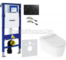 Комплект Унитаз подвесной Geberit AquaClean Sela 146.224.11.1 альпийский белый + Крепления Duofix 111.815.00.1 к стене + Шумоизоляция + Инсталляция UP 320 111.300.00.5 + Кнопка Sigma 01 115.770.DW.5 черная