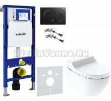 Комплект Унитаз подвесной Geberit AquaClean Tuma Comfort 146.294.SI.1 вставка белое стекло + Крепления Duofix 111.815.00.1 к стене + Шумоизоляция + Инсталляция UP 320 111.300.00.5 + Кнопка Sigma 01 115.770.DW.5 черная