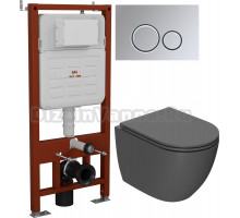 Комплект Унитаз подвесной Bauedge Dream BL0001-DG безободковый, с микролифтом, темно-серый матовый + Инсталляция Ideal + Кнопка Round хром