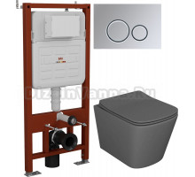 Комплект Унитаз подвесной Bauedge Stil BS0002 безободковый, с микролифтом, темно-серый матовый + Инсталляция Ideal + Кнопка Round хром