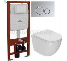 Комплект Унитаз подвесной Bauedge Bau Dream безободковый, с микролифтом, белый + Инсталляция Ideal + Кнопка Round хром
