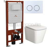 Комплект Унитаз подвесной Bauedge Stil BS0002 безободковый, с микролифтом, белый + Инсталляция Ideal + Кнопка Round белая