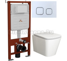 Комплект Унитаз подвесной Bauedge Stil BS0002 безободковый, с микролифтом, белый + Инсталляция Ideal + Кнопка Strike белая