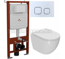 Комплект Унитаз подвесной Bauedge Bau Dream безободковый, с микролифтом, белый + Инсталляция Ideal + Кнопка Strike белая