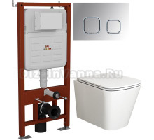 Комплект Унитаз подвесной Bauedge Stil BS0002 безободковый, с микролифтом, белый + Инсталляция Ideal + Кнопка Strike хром