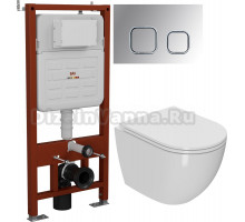 Комплект Унитаз подвесной Bauedge Bau Dream безободковый, с микролифтом, белый + Инсталляция Ideal + Кнопка Strike хром