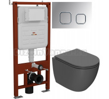 Комплект Унитаз подвесной Bauedge Dream BL0001-DG безободковый, с микролифтом, темно-серый матовый + Инсталляция Ideal + Кнопка Strike хром