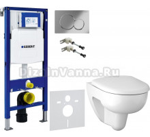 Комплект Унитаз подвесной Geberit Renova 500.801.00.1 с сиденьем и быстросъемной крышкой с микролифтом + Крепления Duofix 111.815.00.1 к стене + Шумоизоляция + Инсталляция UP 320 111.300.00.5 + Кнопка Sigma 01 115.770.21.5 хром