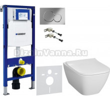 Комплект Унитаз подвесной Geberit Smyle Square 500.683.01.1 с крышкой-сиденьем с микролифтом + Крепления Duofix 111.815.00.1 к стене + Шумоизоляция + Инсталляция UP 320 111.300.00.5 + Кнопка Sigma 01 115.770.21.5 хром