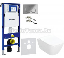 Комплект Унитаз подвесной Geberit Smyle Square 500.685.01.1 с микролифтом + Крепления Duofix 111.815.00.1 к стене + Шумоизоляция + Инсталляция UP 320 111.300.00.5 + Кнопка Sigma 01 115.770.21.5 хром
