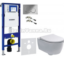 Комплект Унитаз подвесной Geberit iCon + Крышка Slim 500.670.01.1 + Крепления Duofix 111.815.00.1 к стене + Шумоизоляция + Инсталляция UP 320 111.300.00.5 + Кнопка Sigma 01 115.770.21.5 хром