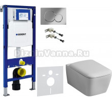 Комплект Унитаз подвесной Geberit iCon Square 201950000 + Крышка Square 571910000 + Крепления Duofix 111.815.00.1 к стене + Шумоизоляция + Инсталляция UP 320 111.300.00.5 + Кнопка Sigma 01 115.770.21.5 хром