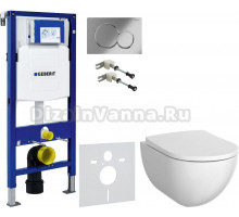 Комплект Унитаз подвесной Geberit Acanto + Крышка + Крепления Duofix 111.815.00.1 к стене + Шумоизоляция + Инсталляция UP 320 111.300.00.5 + Кнопка Sigma 01 115.770.21.5 хром