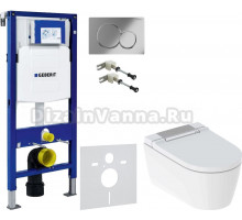 Комплект Унитаз подвесной Geberit AquaClean Sela 146.224.21.1 вставка глянцевый хром + Крепления Duofix 111.815.00.1 к стене + Шумоизоляция + Инсталляция UP 320 111.300.00.5 + Кнопка Sigma 01 115.770.21.5 хром