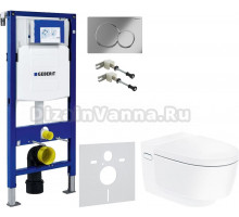 Комплект Унитаз подвесной Geberit AquaClean Mera Comfort 146.214.11.1 с системой удаления запахов, альпийский белый + Крепления Duofix 111.815.00.1 к стене + Шумоизоляция + Инсталляция UP 320 111.300.00.5 + Кнопка Sigma 01 115.770.21.5 хром