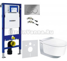 Комплект Унитаз подвесной Geberit AquaClean Mera Comfort 146.214.21.1 с системой удаления запахов, глянцевый хром + Крепления Duofix 111.815.00.1 к стене + Шумоизоляция + Инсталляция UP 320 111.300.00.5 + Кнопка Sigma 01 115.770.21.5 хром
