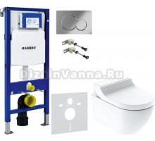 Комплект Унитаз подвесной Geberit AquaClean Tuma Comfort 146.294.SI.1 вставка белое стекло + Крепления Duofix 111.815.00.1 к стене + Шумоизоляция + Инсталляция UP 320 111.300.00.5 + Кнопка Sigma 01 115.770.21.5 хром