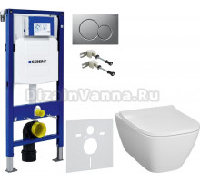 Комплект Унитаз подвесной Geberit Smyle Square 500.683.01.1 с крышкой-сиденьем с микролифтом + Крепления Duofix 111.815.00.1 к стене + Шумоизоляция + Инсталляция UP 320 111.300.00.5 + Кнопка Sigma 01 115.770.JQ.5 лакированная, матовый хром