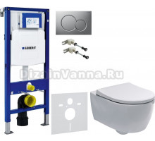 Комплект Унитаз подвесной Geberit iCon + Крышка Slim 500.670.01.1 + Крепления Duofix 111.815.00.1 к стене + Шумоизоляция + Инсталляция UP 320 111.300.00.5 + Кнопка Sigma 01 115.770.JQ.5 лакированная, матовый хром