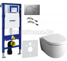 Комплект Унитаз подвесной Geberit iCon + Крышка + Крепления Duofix 111.815.00.1 к стене + Шумоизоляция + Инсталляция UP 320 111.300.00.5 + Кнопка Sigma 01 115.770.JQ.5 лакированная, матовый хром