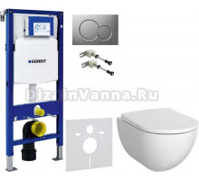 Комплект Унитаз подвесной Geberit Acanto + Крышка + Крепления Duofix 111.815.00.1 к стене + Шумоизоляция + Инсталляция UP 320 111.300.00.5 + Кнопка Sigma 01 115.770.JQ.5 лакированная, матовый хром