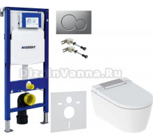 Комплект Унитаз подвесной Geberit AquaClean Sela 146.224.21.1 вставка глянцевый хром + Крепления Duofix 111.815.00.1 к стене + Шумоизоляция + Инсталляция UP 320 111.300.00.5 + Кнопка Sigma 01 115.770.JQ.5 лакированная, матовый хром