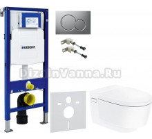 Комплект Унитаз подвесной Geberit AquaClean Mera Comfort 146.214.11.1 с системой удаления запахов, альпийский белый + Крепления Duofix 111.815.00.1 к стене + Шумоизоляция + Инсталляция UP 320 111.300.00.5 + Кнопка Sigma 01 115.770.JQ.5 лакированная, матов