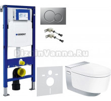 Комплект Унитаз подвесной Geberit AquaClean Mera Comfort 146.214.21.1 с системой удаления запахов, глянцевый хром + Крепления Duofix 111.815.00.1 к стене + Шумоизоляция + Инсталляция UP 320 111.300.00.5 + Кнопка Sigma 01 115.770.JQ.5 лакированная, матовый