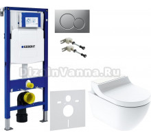 Комплект Унитаз подвесной Geberit AquaClean Tuma Comfort 146.294.SI.1 вставка белое стекло + Крепления Duofix 111.815.00.1 к стене + Шумоизоляция + Инсталляция UP 320 111.300.00.5 + Кнопка Sigma 01 115.770.JQ.5 лакированная, матовый хром