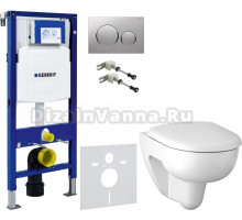 Комплект Унитаз подвесной Geberit Renova 500.801.00.1 с сиденьем и быстросъемной крышкой с микролифтом + Крепления Duofix 111.815.00.1 к стене + Шумоизоляция + Инсталляция UP 320 111.300.00.5 + Кнопка Sigma 20 115.882.JQ.1 хром матовый, хром глянцевый